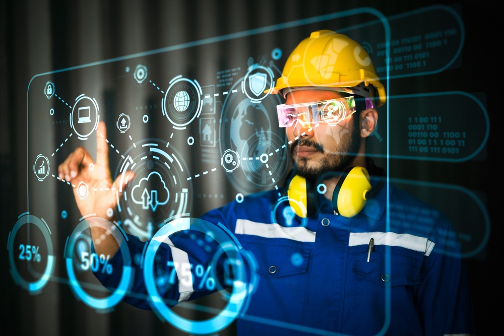 Concept,Caucasian,Factory,Man,Using,Virtualization,Graphics,Motion,Interface,Artificial