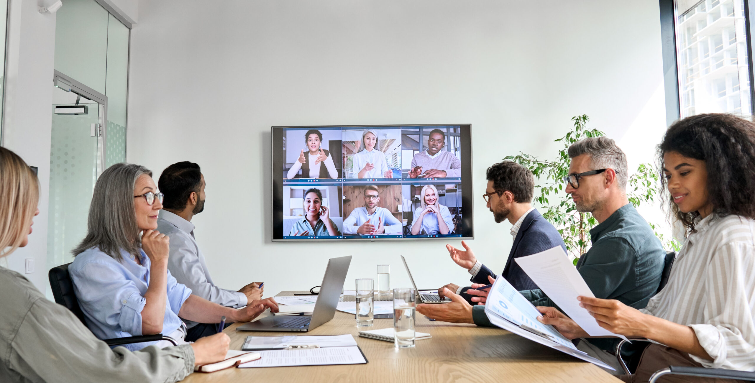 Diverse,Company,Employees,Having,Online,Business,Conference,Video,Call,On